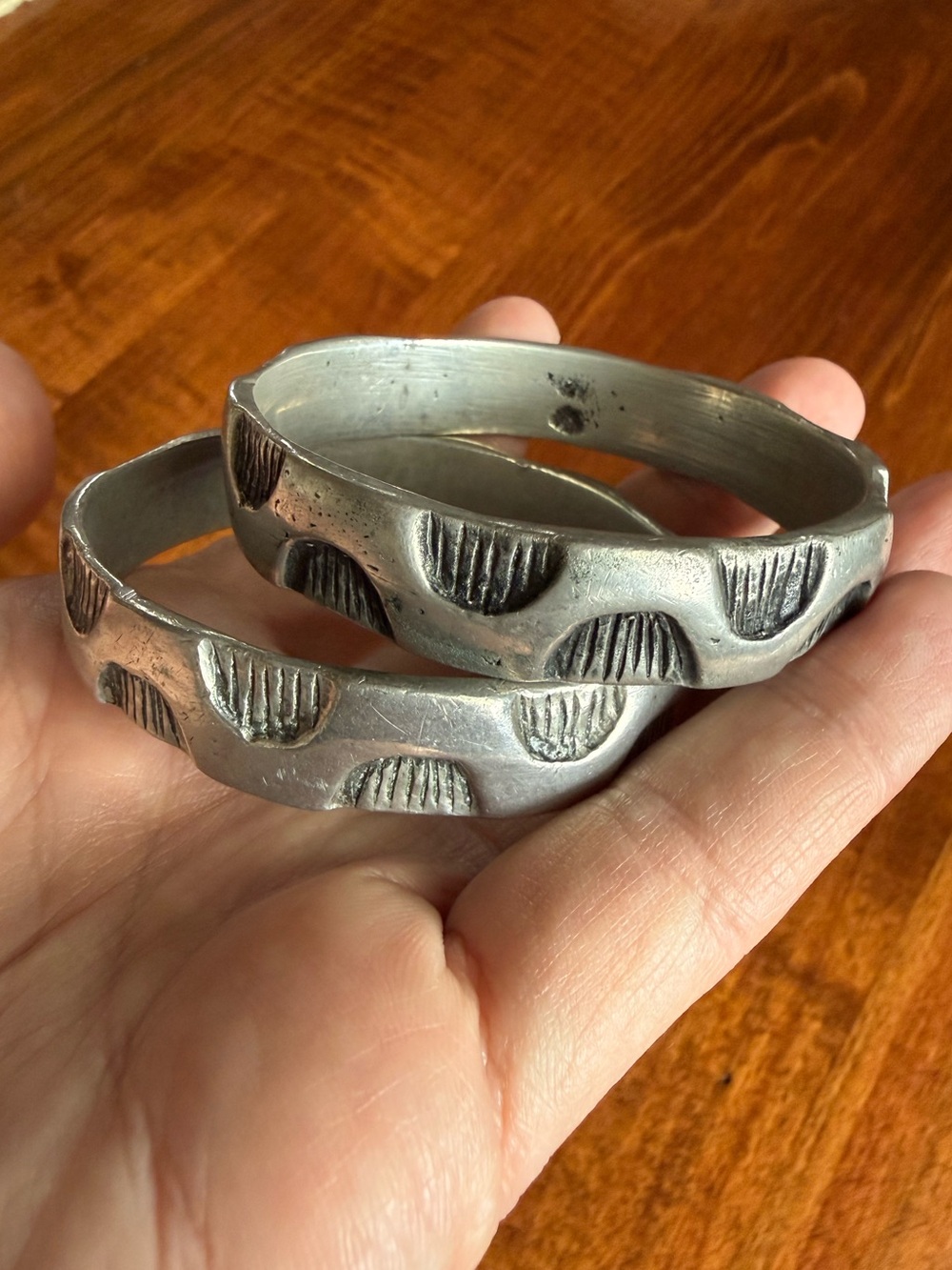 Robert Larin Brutalist Bangle Set Modernist Thumb Print Design